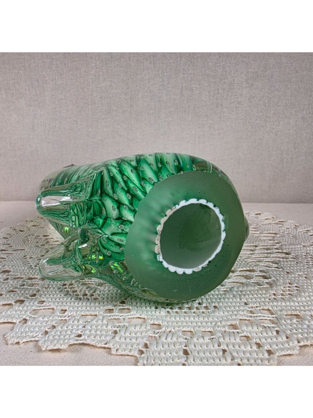 Large Vintage Art Glass Cat Sculpture Green Controlled Bubble Latticino 12" Tall - Picture 9 of 9